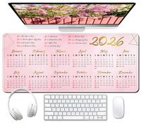 2026 Calendar with Holiday Mouse Pad with Stitched Edges, Large Gaming Mousepad for Computer Laptop Non-Slip Rubber Desk Mat,for New Year Office (13.8 X 31.5 Inch) - Pink White