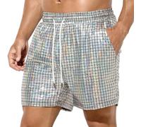 2026 Carnival Men's Metallic Shorts Sequin for Rave Hot Party (Silver, XL)