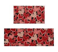 2026 Carpet Living Room Valentine's Day Kitchen Mats, 2 Pack, Black Red Heart Pattern, Non-Slip, Washable, Absorbent, Ideal as Kitchen Runner for Anniversary Weddings (Red1, One Size)