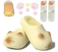 2026 Cat Paws Footprints Fluffy Plush Fleece Height Increase Slippers - Cute Animal Ultra-Thick Slipper with Paw Print (Yellow,UK 3.5-4.5)