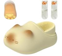 2026 Cat Paws Footprints Fluffy Plush Fleece Height Increase Slippers - Cute Animal Ultra-Thick Slipper with Paw Print (Yellow with Edge,UK 5-6)