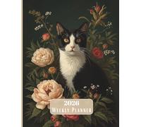 2026 Cat Planner Weekly & Monthly | Floral Tuxedo Cat Cover | 8.5x11" Organizer with Black Cat Designs | 110-Page Cute Kitty Schedule Book