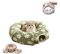2026 Cat Tunnel, 2 in 1 Flower Donut Cat Tunnel Bed，Green | Foldable Detachable Dog & Cat Tunnel Bed with Plush Cave, soft sleeping lounging and play space for cats and small dogs