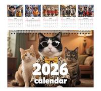 2026 Cat Wall Calendar - Cool Cat Monthly Calendar for Office,Jan - Dec 2026, Wall Schedule Planner with Coil Binding for Office School Home Study Room Decor