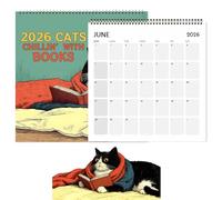 2026 Cat Wall Calendar UK, Cats Chillin’ with Books Calendars, Funny Cute 12 Month Hanging Monthly Planner with Full-Color Illustrations for Home Office School, Creative Home Decor& Cat Lover Gift
