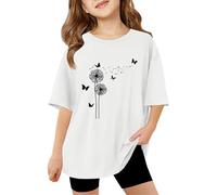 2026 Children's Girls Short Sleeve T-Shirts Kids Summer Oversized Tops Casual Crew Neck Basic Tees Blouse Wool Women, White, 5-6