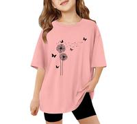 2026 Children's Girls Short Sleeve T-Shirts Kids Summer Oversized Tops Casual Crew Neck Basic Tees Blouse Wool Women, pink, 9-10