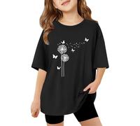 2026 Children's Girls Short Sleeve T-Shirts Kids Summer Oversized Tops Casual Crew Neck Basic Tees Blouse Wool Women, black, 7-8