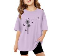 2026 Children's Girls Short Sleeve T-Shirts Kids Summer Oversized Tops Casual Crew Neck Basic Tees Blouse Wool Women, Light purple, 9-10