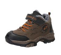 2026 Children's Shoes Boys Leather Snow Boots Winter Cotton Plush and Thickened Non-Slip and Warm Hiking Shoes for Large Children Small Children, brown, 6 UK