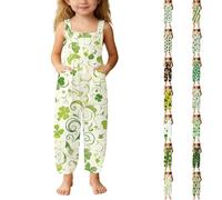 2026 Children's St Patrick's Day Girls Dungarees with Festive Prints - Cute Toddler Pants for The Holidays Leprechaun Costume Funny Irish Gifts White