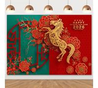 2026 Chinese Lunar New Year Backdrop 10x8ft Year of The Horse Photography Background for New Years Eve Family Yard Outdoor Party Banner Supplies