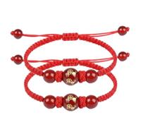 2026 Chinese New Year Beaded Horse Bracelets, Red Adjustable Lunar New Year String Horse Charm Bracelet, Lucky Chinese Zodiac Animal Braided Rope Corded Jewelry Gifts for Women Me (2Pcs)