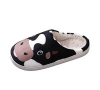 2026 Christ Couples Winter Christmas Theme Cow Print Slippers Men and Women Indoor Large (Black, 5)