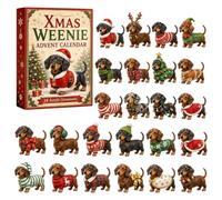 2026 Christmas Advent Calendar 24-Pcs Dachshund Dog Acrylic Ornaments Blind Box Set, Xmas Countdown Surprise Decorations, Festive Gift for Dog Lovers, Family Holiday Home & Tree Decor 2D