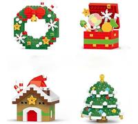 2026 Christmas Building Block Decoration Set Mini Holiday Building Block Model Figurine DIY Decoration Ornaments Christmas Best Gift (4-piece Car Tree Socks Sled)