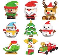 2026 Christmas Building Block Decoration Set Mini Holiday Building Block Model Figurine DIY Decoration Ornaments Christmas Best Gift (6-piece Elf Sled Old Man Socks Tree Car)