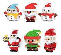 2026 Christmas Building Block Decoration Set Mini Holiday Building Block Model Statue DIY Decorative Ornaments (6-Piece Set of 6 Figurines)