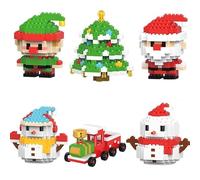 2026 Christmas Building Block Decoration Set Mini Holiday Building Block Model Statue DIY Decorative Ornaments (6-Piece Set with 4 Small Figures and Tree car)