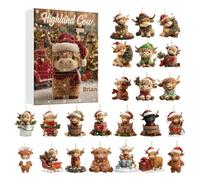 2026 Christmas Cow Countdown Calendar - 24 Day Acrylic Highland Cattle Box