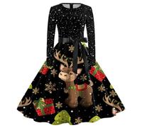 2026 Christmas Dress for Women Fashion Long Sleeve O Neck Housewife Evening Party Prom Beach (Green, L)