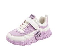 2026 Christmas Fashion All Seasons Children Sports Shoes Girls Flat Sole Thick Sole Non Slip Light Lace Up Hook Loop Solid Color Comfortable Casual (Purple, 2 Big Kids)