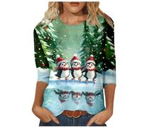 2026 Christmas Ladies Penguin Series Quarter Sleeve (Green, XXL)