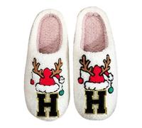 2026 Christmas Letter Slippers Cozy Shoes Winter Warm Indoor Footwear for Couples Breathable and Comfortable Ideal Holiday Him (White3, 6.5)
