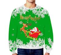 2026 Christmas Men's Hoodie Winter Autumn Casual Long Sleeved Snowflake Print Pullover Top (Green, XXL)