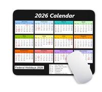 2026 Color Calendar and Holiday Horizontal Edition Calendar Mouse pad, Non-Slip Rubber Base Quality Creative Gaming Rectangle Personalized Desk Mouse Pad 9.5 inch x 7.9 inch