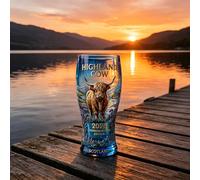 2026 Commemorative Highland Cow Glass,Premium Crystal Beer Glass with Highland Landscape,Vintage Farm Animal Design Stained Drinking Glasses for Whisky Beer Lovers,Home Bar Decor (A)