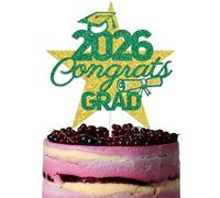 2026 Congrats Grad Cake Topper, Class of 2026 Decorations, Shoot for the Stars Graduation Decorations, You Did It Congratulations Party Decoration Supplies Gold & Green Glitter