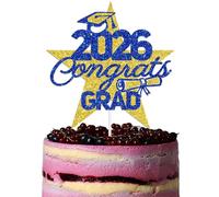 2026 Congrats Grad Cake Topper, Class of 2026 Decorations, Shoot for the Stars Graduation Decorations, You Did It Congratulations Party Decoration Supplies Gold & Blue Glitter