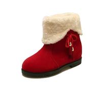 2026 Cozy Mid-Rise Fold Down Fringe Winter Boots Low Heel Versatile Wear - Two Ways, red, 7 UK