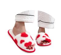 2026 Cozy Open Toe Slippers Soft Fleece Comfortable Loafers for Home, red, 8 UK