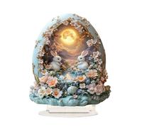 2026 Cute Easter Bunny Acrylic Table Stand, 2D Flat Figure with Eggs Floral Details, Festive Easter Decoration for Desk (White, 20 cm)