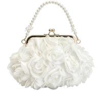 2026 Cute Pearl Floral Clutch Kiss Lock Evening Bag(White)