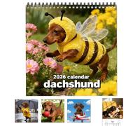 2026 Dachshund Wall Calendar, Fun Dachshund Calendar 2026, Funny Bee Dog Calendars, Large 12 Month, Month To View With Notes & Checklist Pages, Puppy Dog Gift Calendars, For Home Office