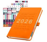 2026 Daily Planner, 12 Month Academic Diary Planner from 2026 Jan to Dec, PU Cover 26 Notebook Planner with Stickers, Agenda & Calendar Journal Personal Daily Organizer, 14x20cm, Pink (Orange)