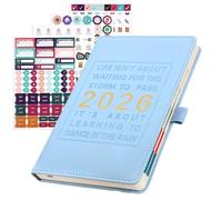 2026 Daily Planner, 12 Month Academic Diary Planner from 2026 Jan to Dec, PU Cover 26 Notebook Planner with Stickers, Agenda & Calendar Journal Personal Daily Organizer, 14x20cm, Pink (Light-blue)