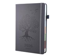 2026 Daily Planner - Diary 2026 Day Per Page From Jan 2026 to Dec 2026, 12-Month Productivity Planner with Colorful Tabs,3 Bookmark Inner Pocket, 5.9" x 8.5"(Grey)