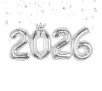 2026 Decorations Crown Foil Balloon, New Years Eve Decorations 2026, Silver Large Number Balloons, New Year Balloons for Eve Party Supplies