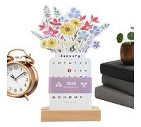 2026 Desk Calendar | Floral Design Home Decoration Family Planner with Wooden Base - Monthly Office Calendar 2026, for Apartment Dorm Hotel Classroom Bedroom School Vo