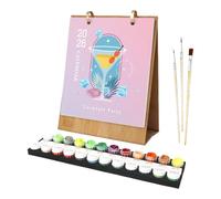 2026 Desk Calendar with Hand-Painted Oil Paintings, 18.2x22.5cm Paper Coloring Calendar, Creative Planner for School, Home, Work, Adults and Kids