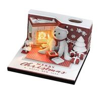 2026 Desk Calendar With LED Light 3D Tear-away Calendar Paper Carving Art Memo Pad Notepad Gift For Christmas Housewarming Desktop Decoration(Christmas Bear)