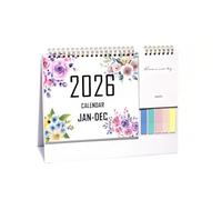 2026 Desktop Calendar - Floral Design with 5 Colored Sticky Notes, Double-Sided 250g Paper, Monthly Organizer for Home & Office (A)