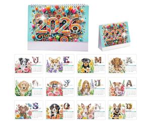 2026 Diamond Painting Kit Desk Calendar, DIY 5D Diamond Art Calendar with Cute Dogs Design, Creative Rhinestone Painting Craft Kit, Balloon pattern Cover Monthly Tabletop Planner for Home Office Gift