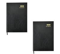2026 Diary A4 One Day to Page Hardback Cover & Ribbon Marker, Year Planner for Business, Office, Home, Traveling, Organization, Appointments (Black - Pack of 2)