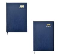 2026 Diary A4 One Day to Page Hardback Cover & Ribbon Marker, Year Planner for Business, Office, Home, Traveling, Organization, Appointments (Blue - Pack of 2)