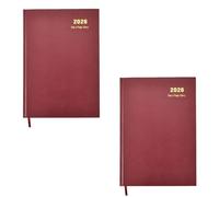 2026 Diary A4 One Day to Page Hardback Cover & Ribbon Marker, Year Planner for Business, Office, Home, Traveling, Organization, Appointments (Burgundy - Pack of 2)